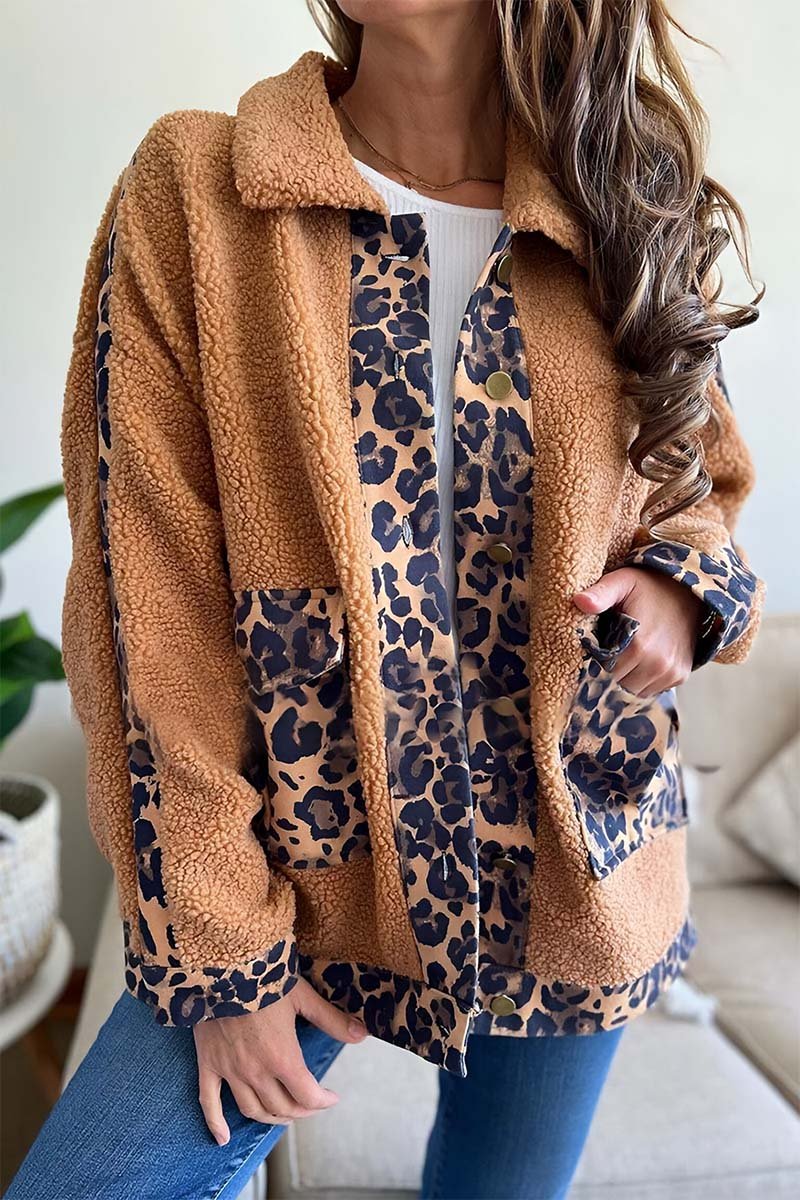 Women's Leopard Patchwork Plush Lapel Jacket